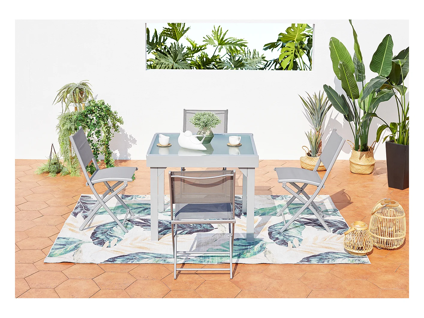 Uitschuifbare aluminium tuinset voor 8 personen + 4 stoelen MOLVINA