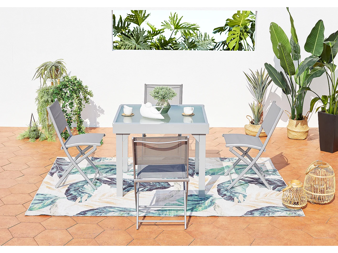 Uitschuifbare aluminium tuinset voor 8 personen + 4 stoelen MOLVINA