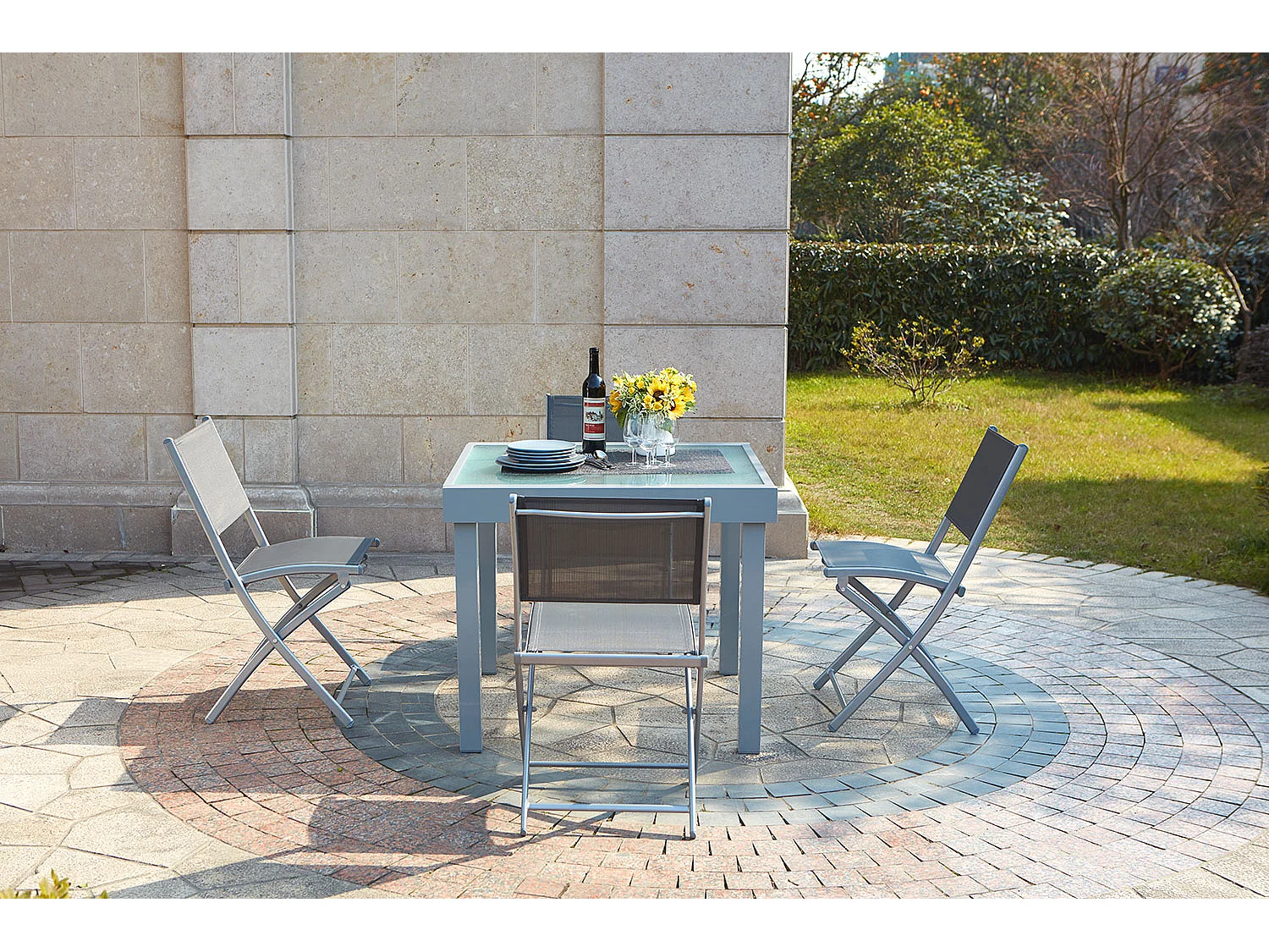 Uitschuifbare aluminium tuinset voor 8 personen + 4 stoelen MOLVINA