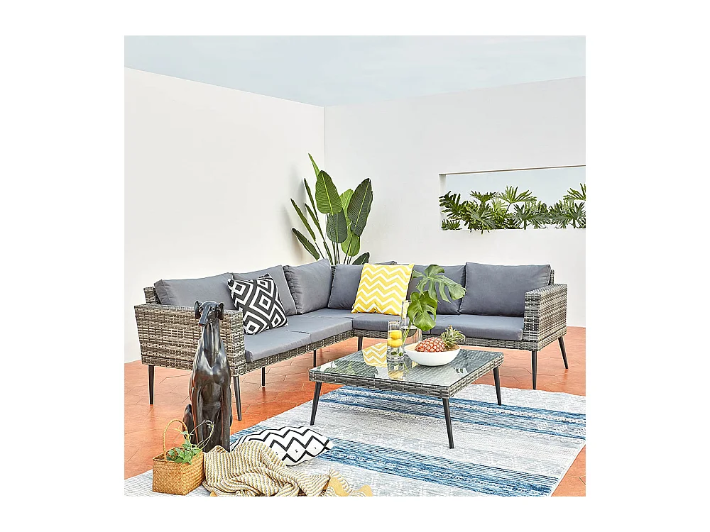 Gartenmöbel-Set mit 5 Sitzplätzen aus Kunstharz und Stahl TEFARI - Skandinavischer Stil, wetterbeständig