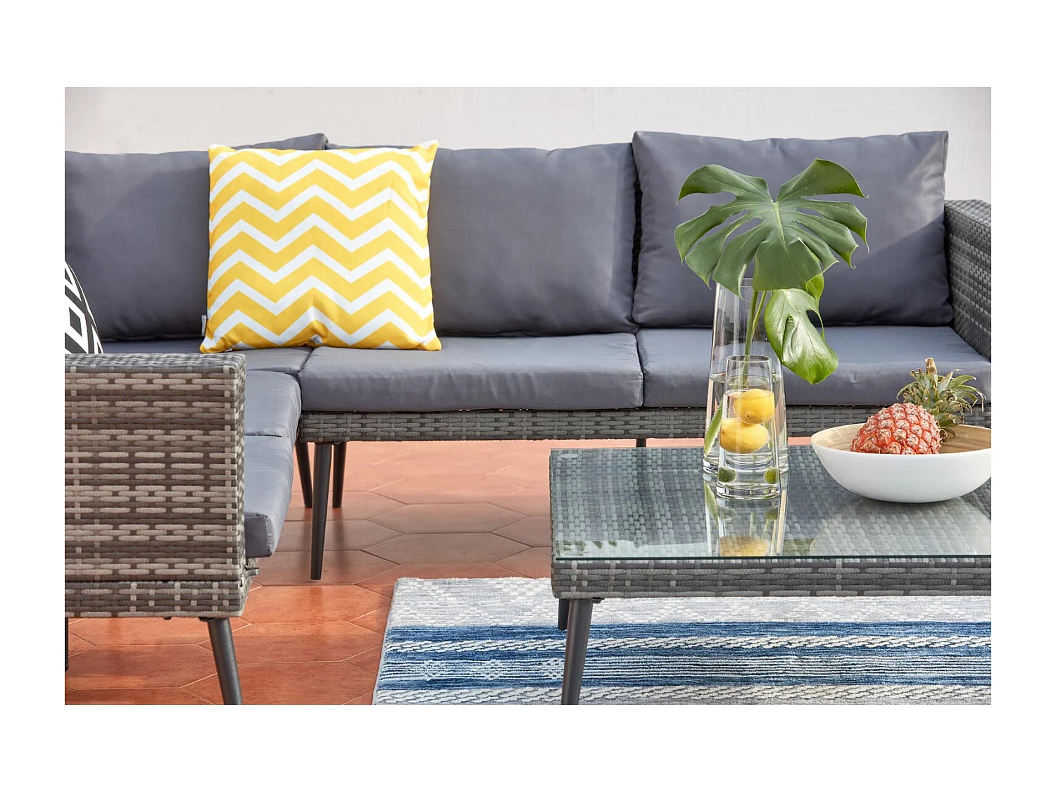 Salotto da giardino basso resina e acciaio 5 posti TEFARI