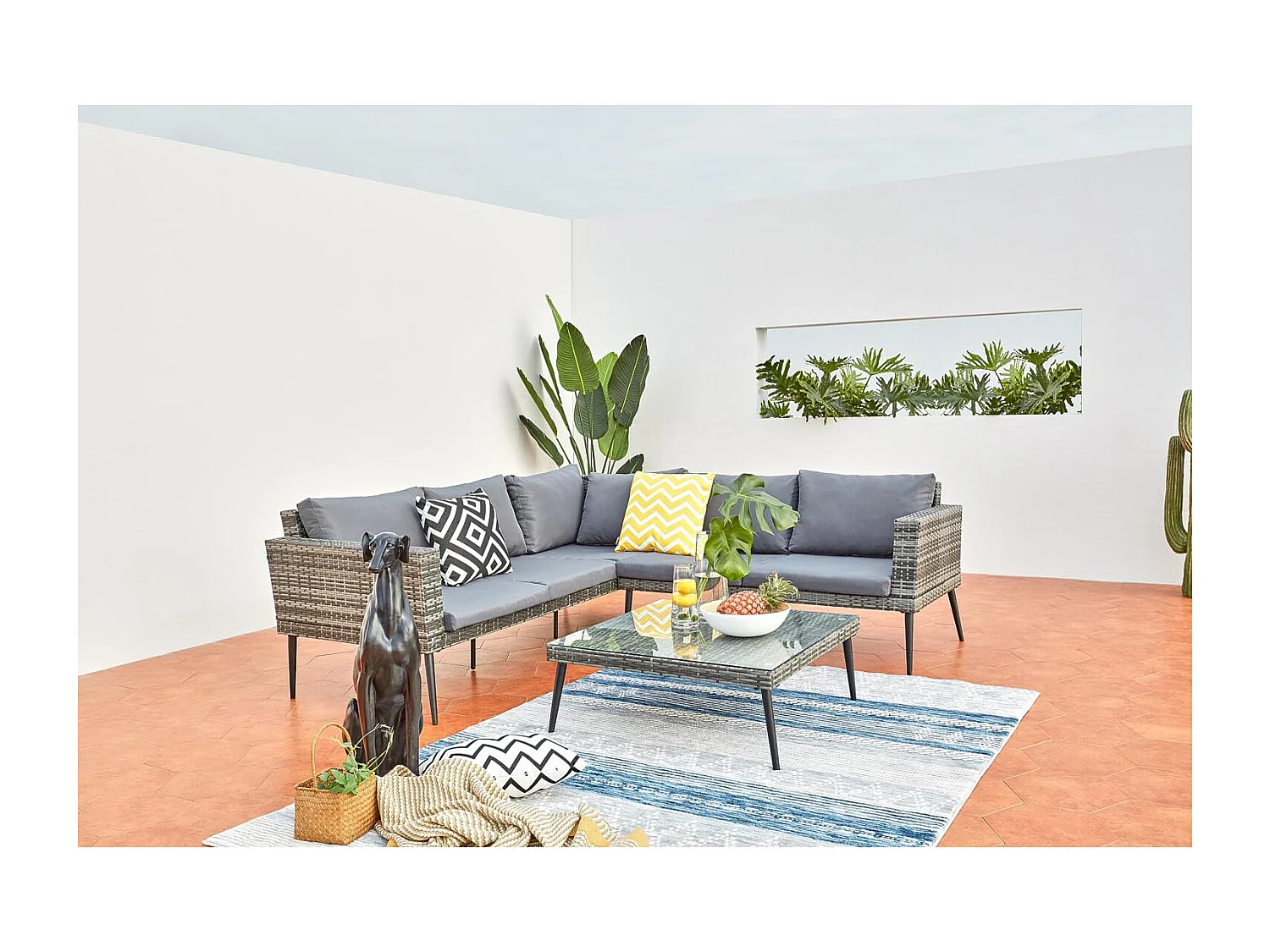 Salotto da giardino basso resina e acciaio 5 posti TEFARI