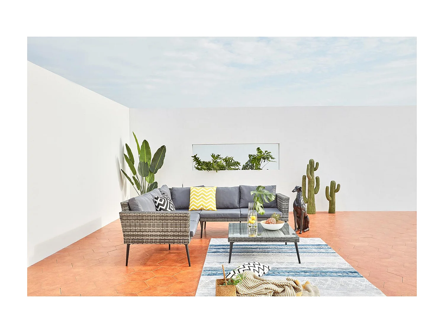 Salotto da giardino basso resina e acciaio 5 posti TEFARI