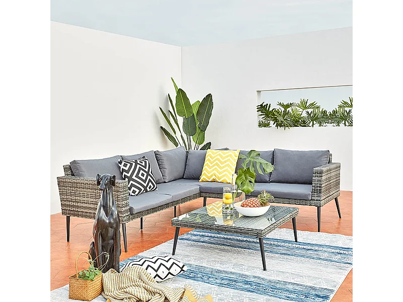 Gartenmöbel-Set mit 5 Sitzplätzen aus Kunstharz und Stahl TEFARI - Skandinavischer Stil, wetterbeständig