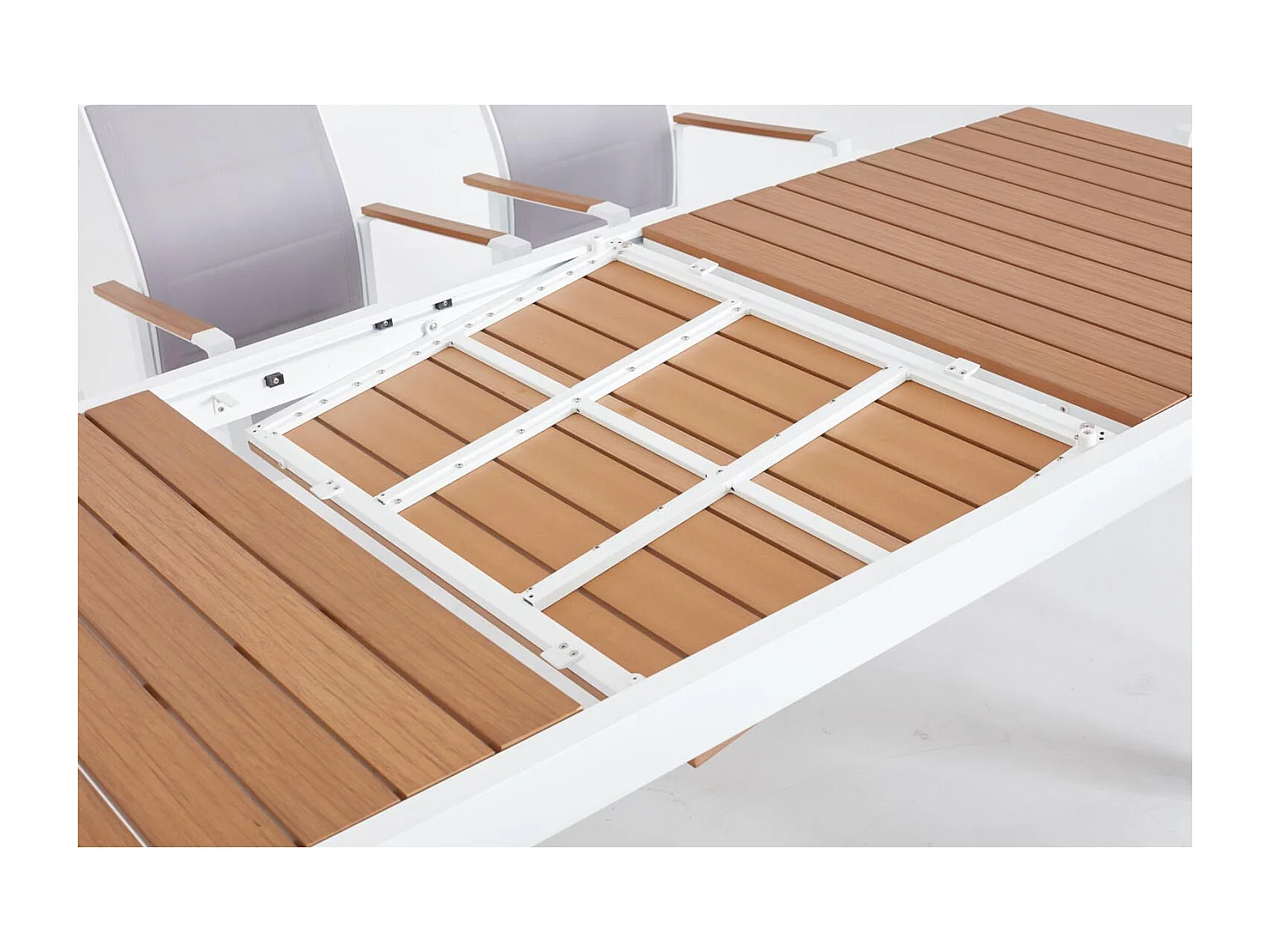 Salon de jardin 8 places aluminium blanc et bois TIJUANA