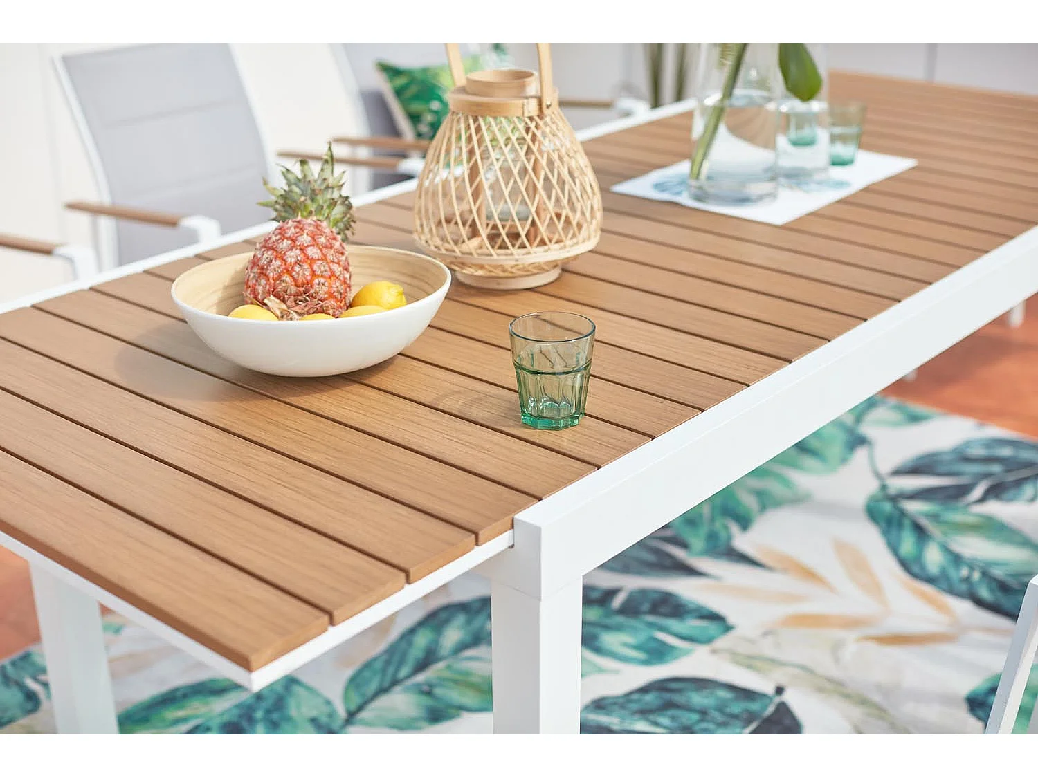 Salon de jardin 8 places aluminium blanc et bois TIJUANA