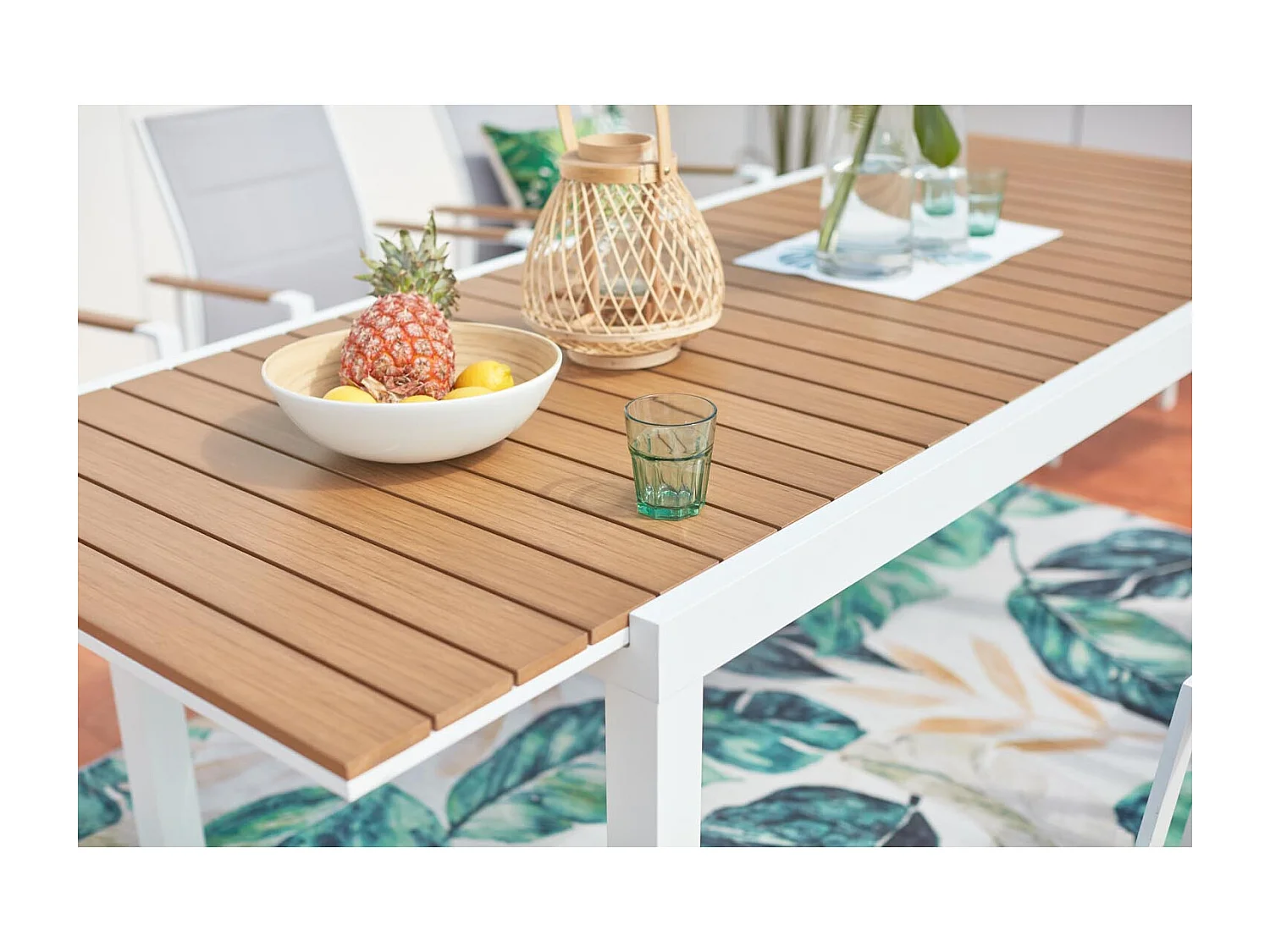 Salon de jardin 8 places aluminium blanc et bois TIJUANA