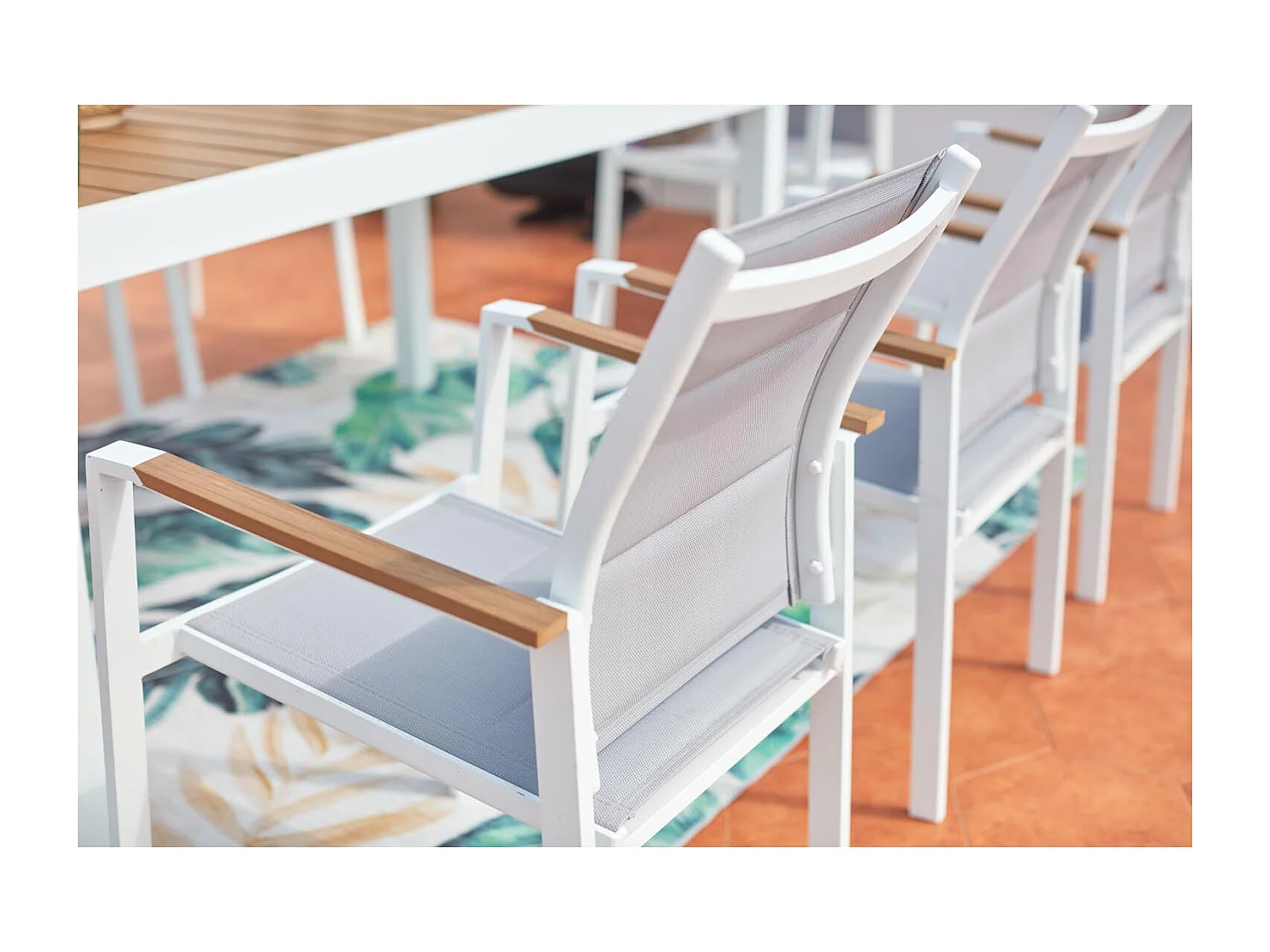 Salon de jardin 8 places aluminium blanc et bois TIJUANA