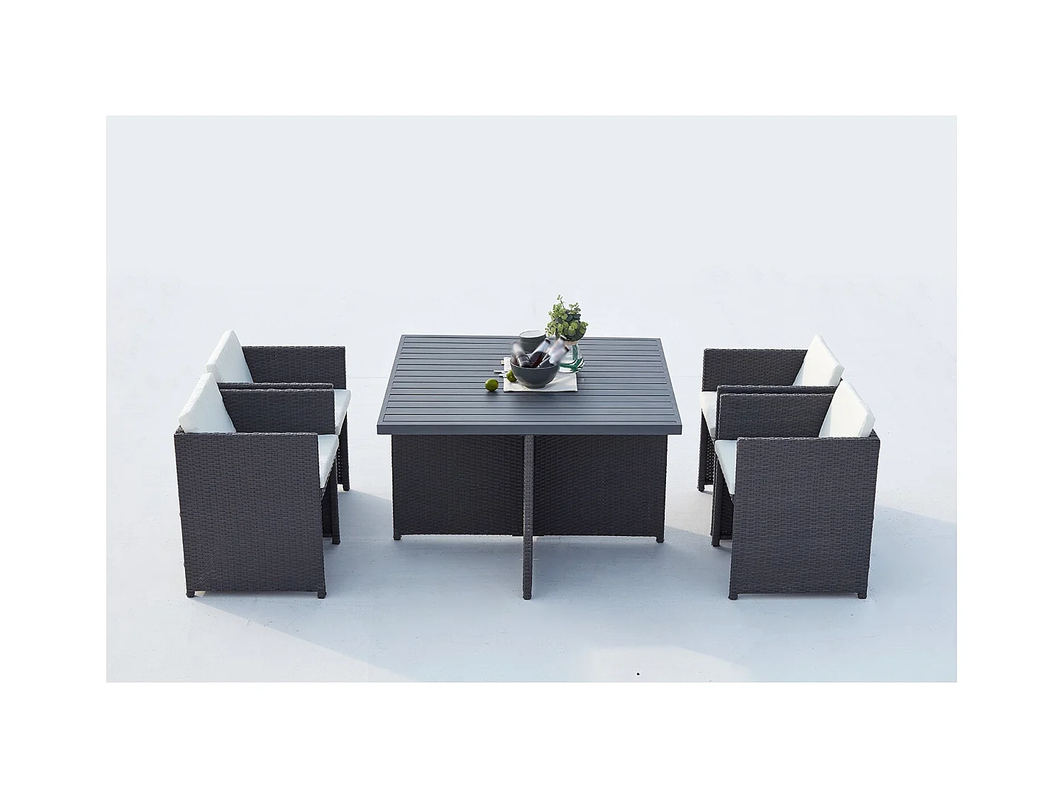 Salotto da giardino a incasso 4 posti resina intrecciata grigio/bianco SUNSET