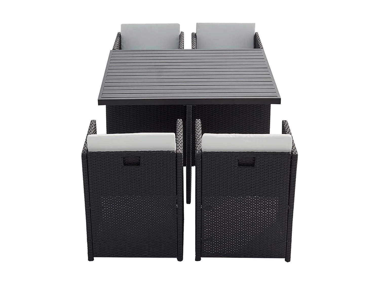 Table et chaise 4 places encastrables alu résine gris-blanc SUNSET