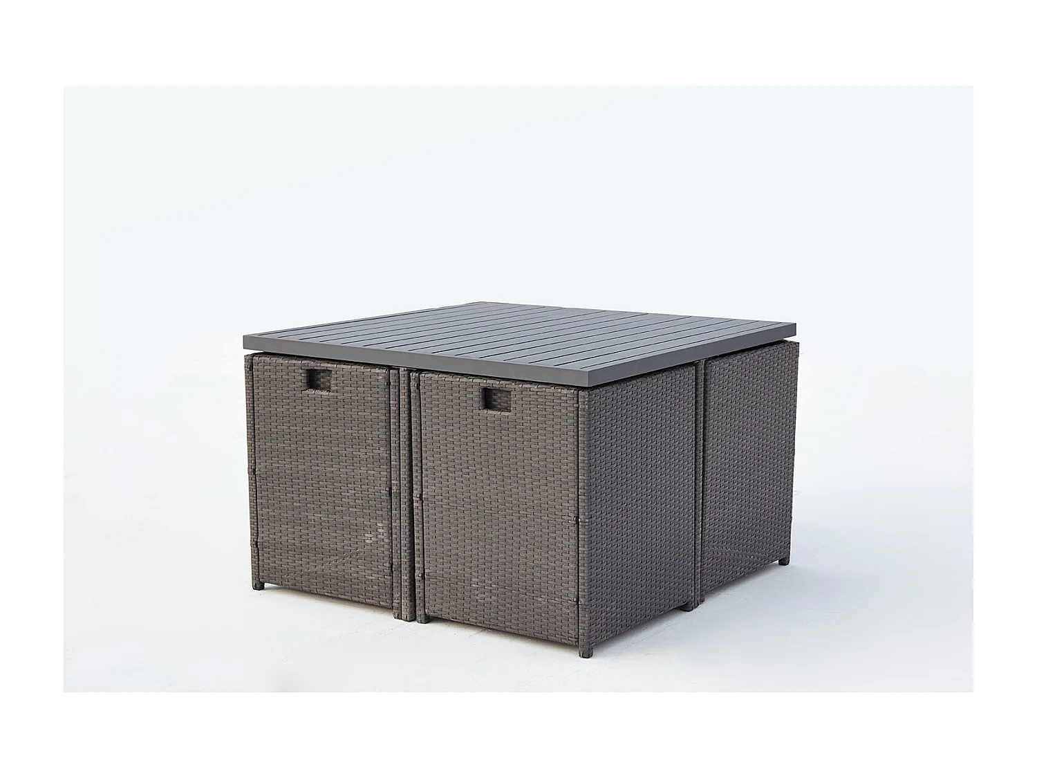 Table et chaise 4 places encastrables alu résine gris-blanc SUNSET