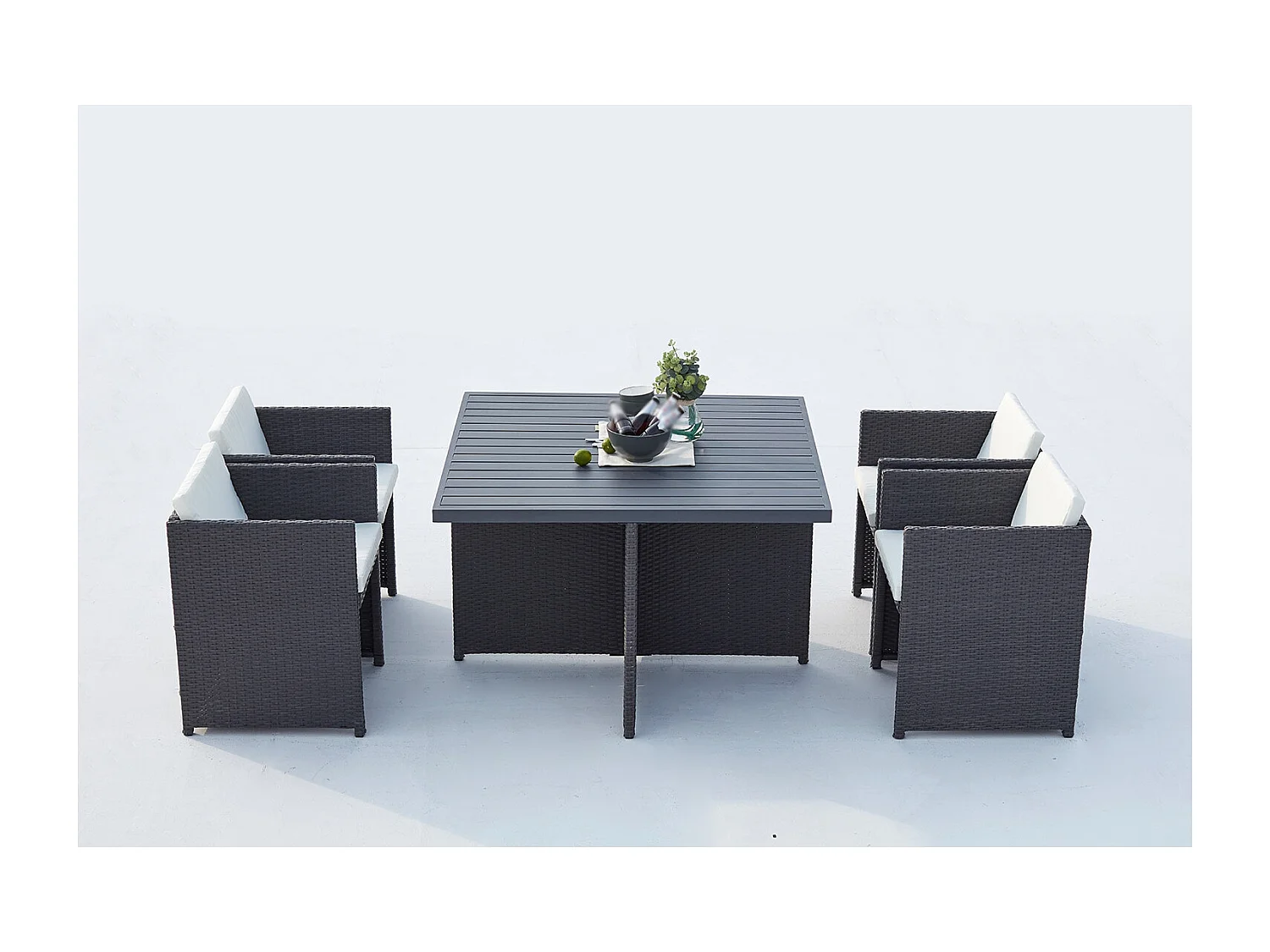 Salotto da giardino a incasso 4 posti resina intrecciata grigio/bianco SUNSET