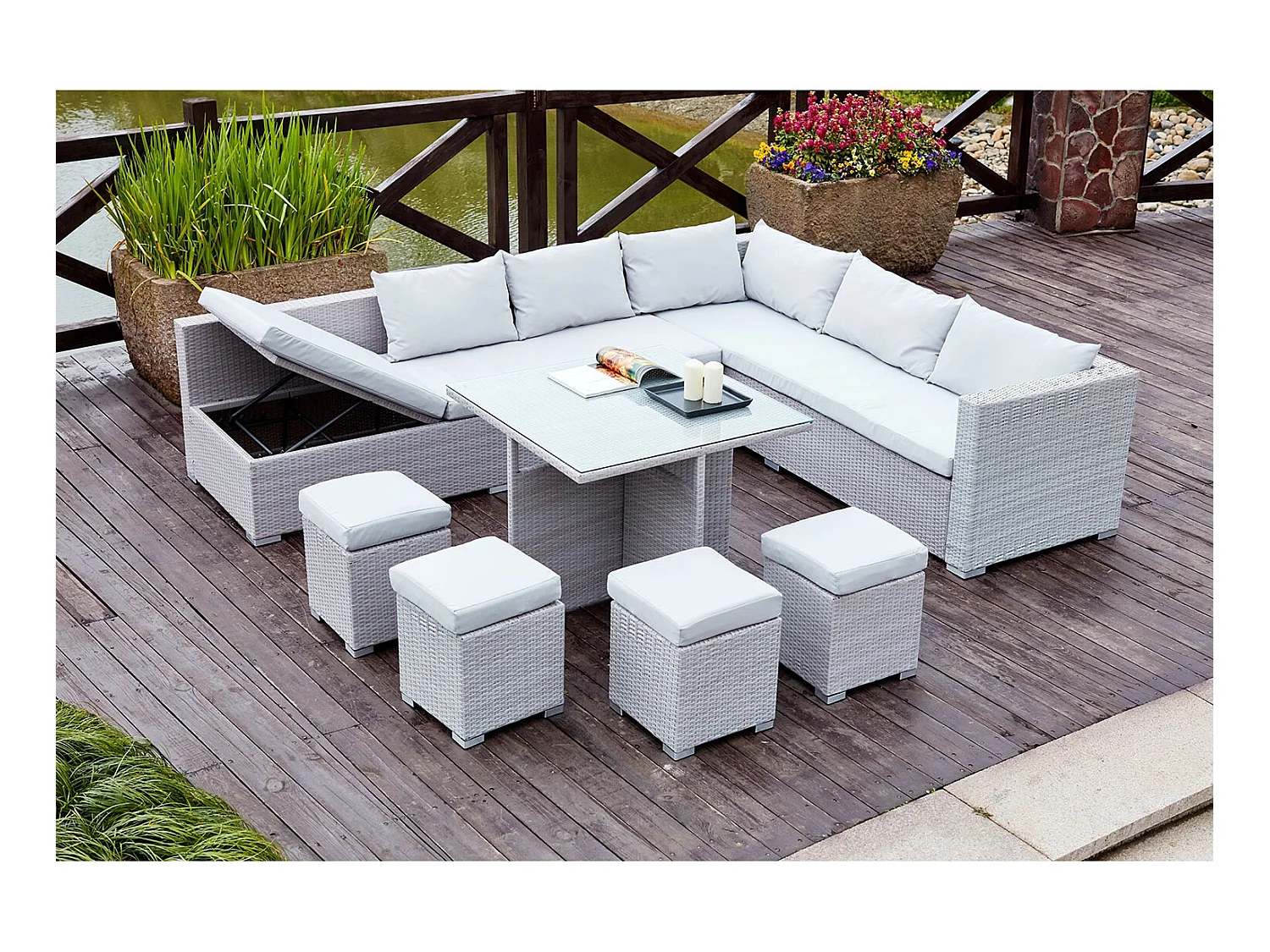 Gartenmöbel-Set aus geflochtenem Kunstharz FIDJI 10 Plätze grau/grau