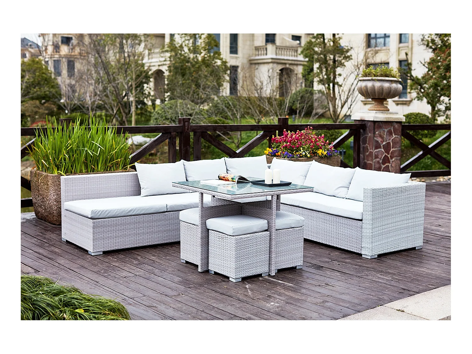 Gartenmöbel-Set aus geflochtenem Kunstharz FIDJI 10 Plätze grau/grau