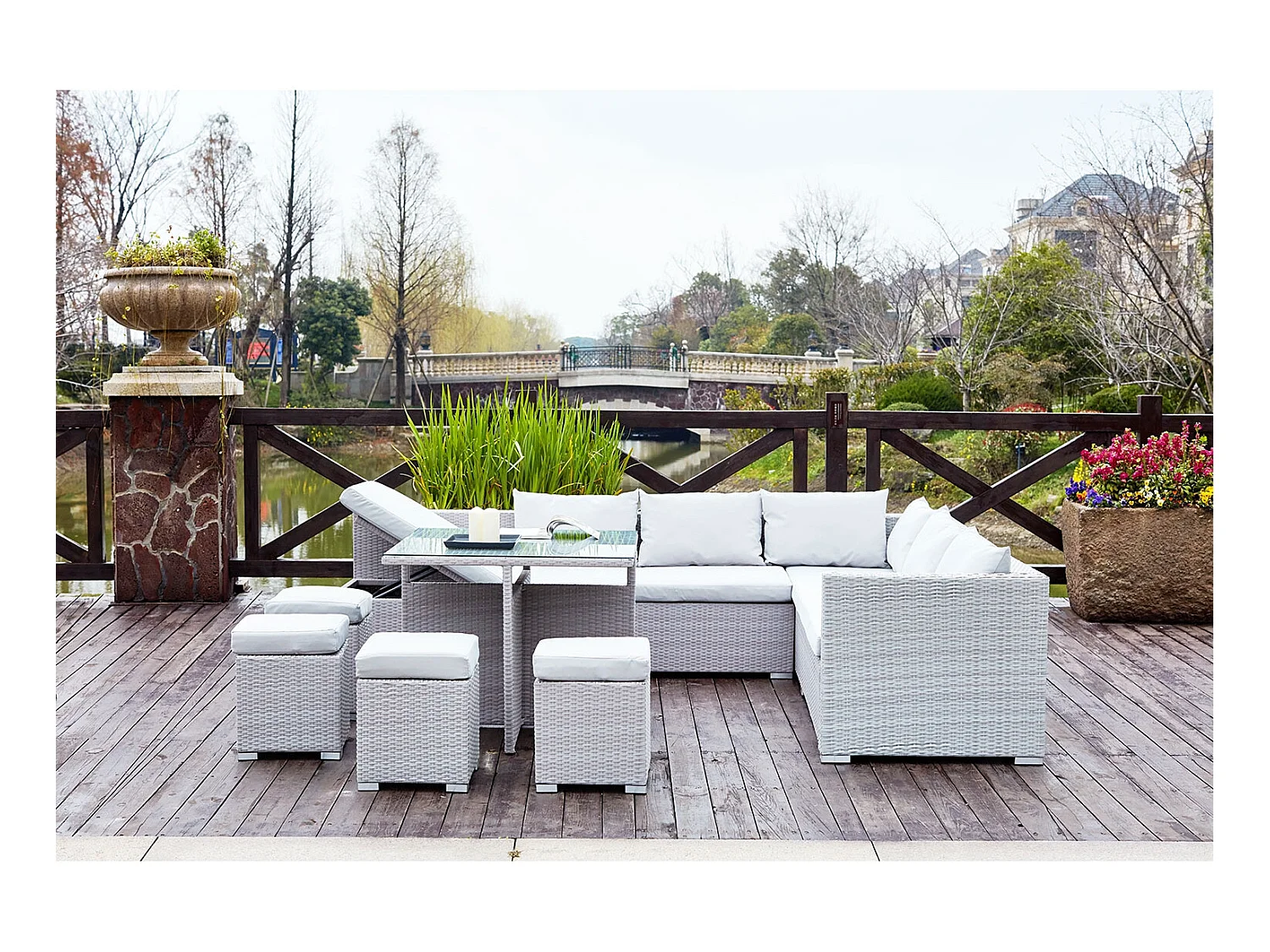 Gartenmöbel-Set aus geflochtenem Kunstharz FIDJI 10 Plätze grau/grau