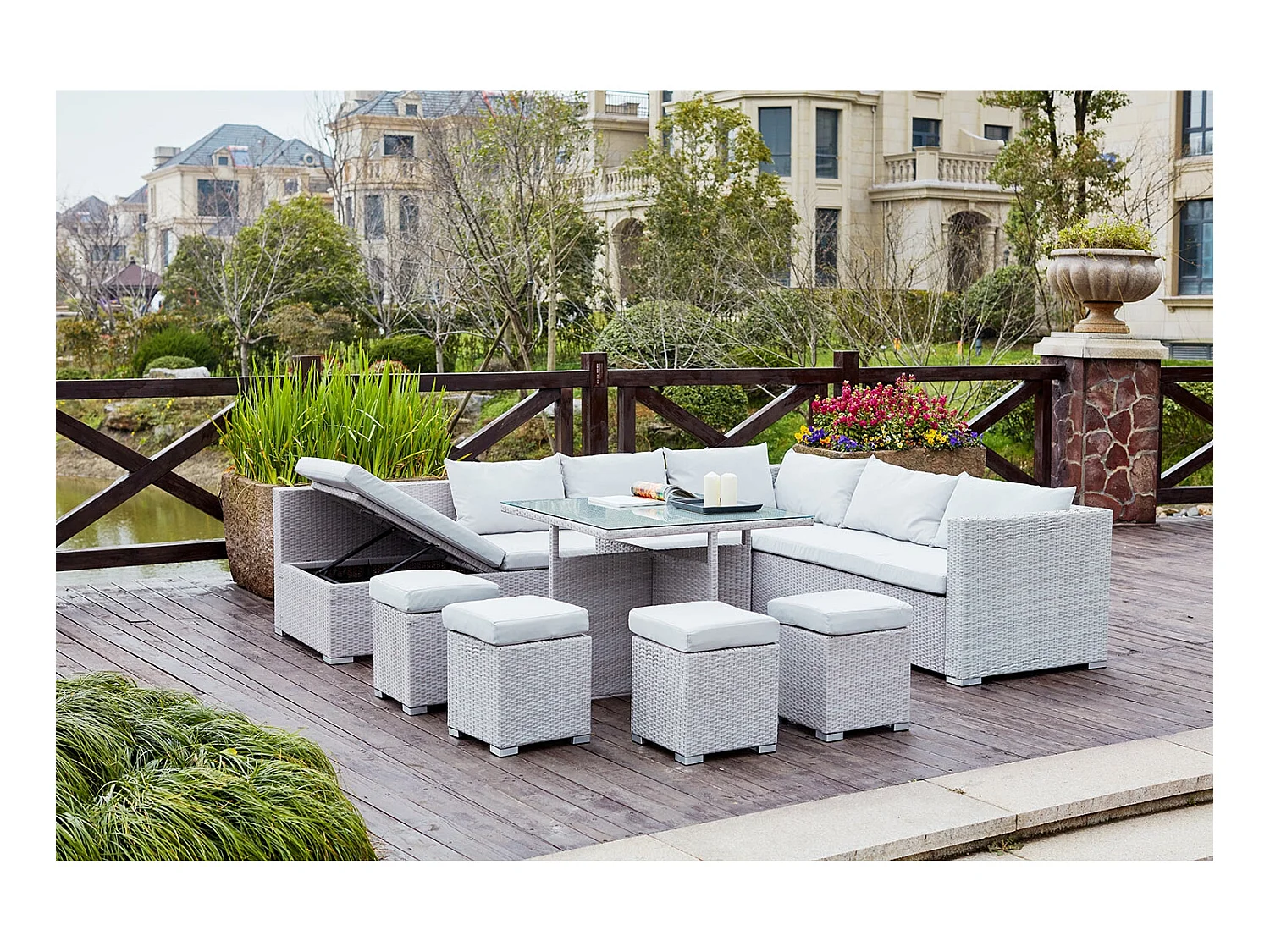 Gartenmöbel-Set aus geflochtenem Kunstharz FIDJI 10 Plätze grau/grau