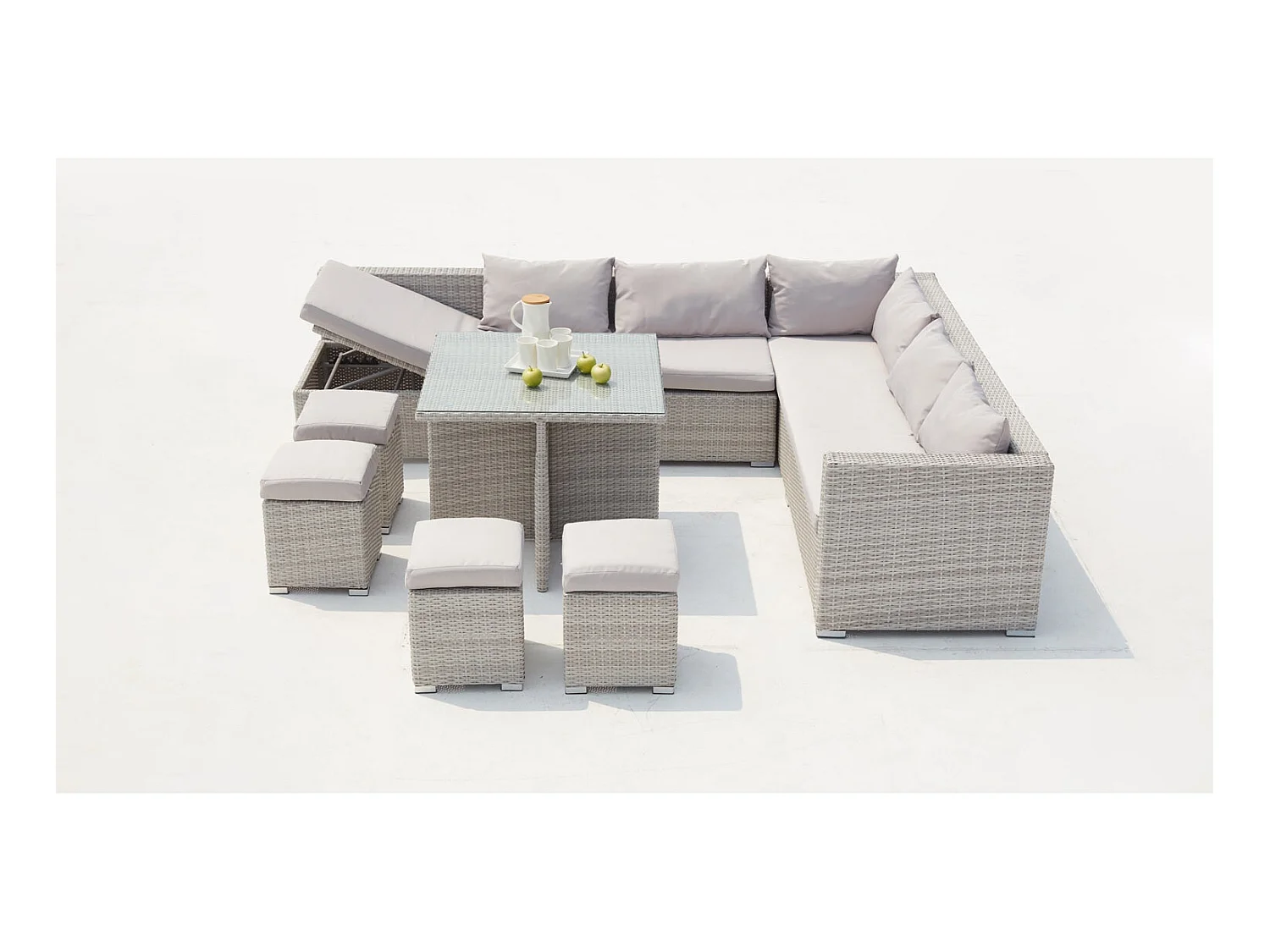 Gartenmöbel-Set aus geflochtenem Kunstharz FIDJI 10 Plätze grau/grau