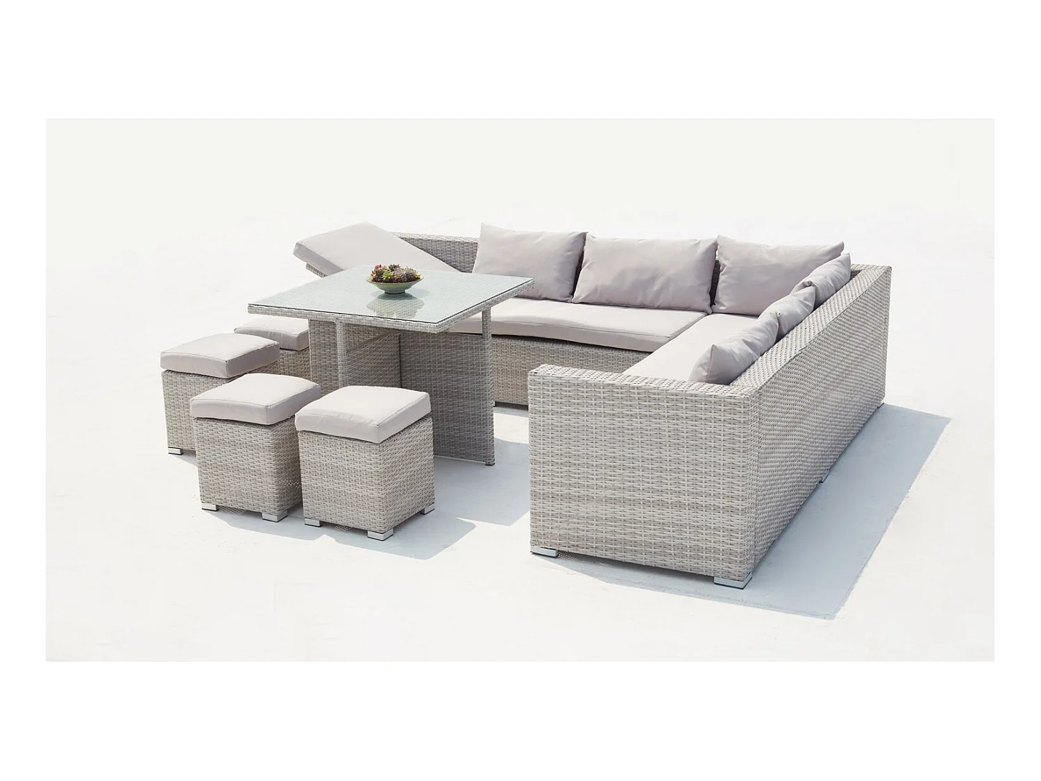 Gartenmöbel-Set aus geflochtenem Kunstharz FIDJI 10 Plätze grau/grau