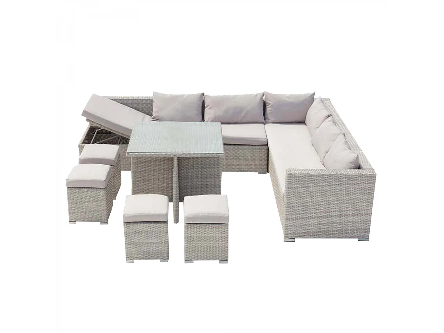 Salon de jardin encastrable 10 places en résine gris-gris FIDJI