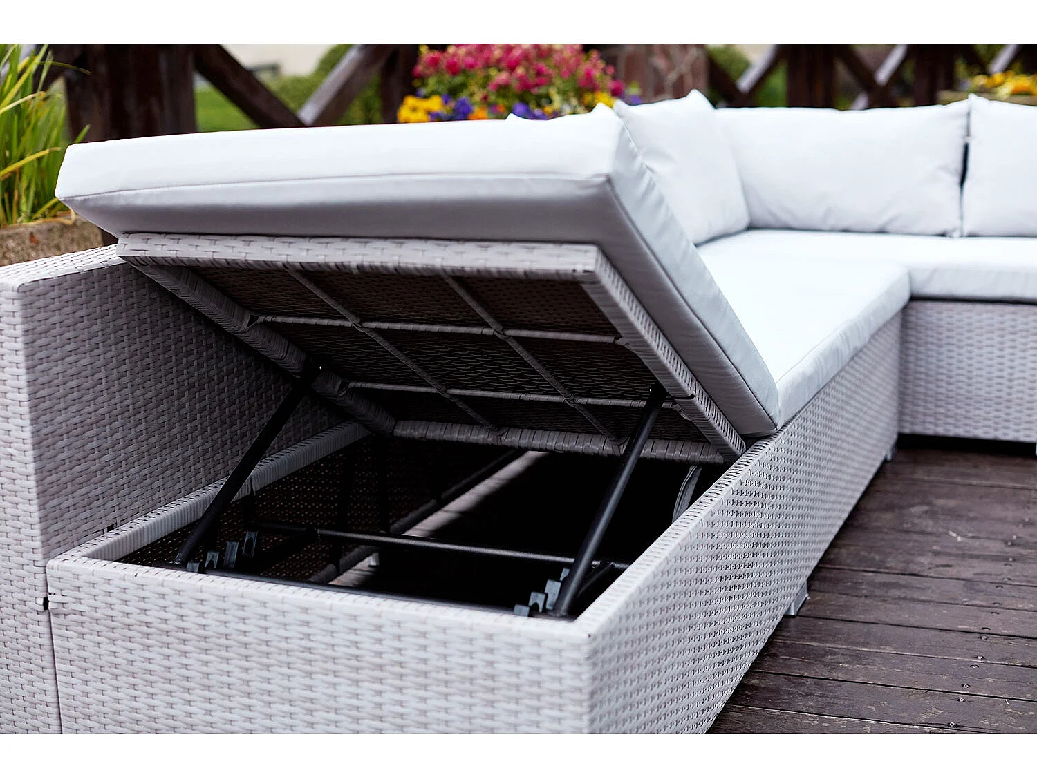 Salon de jardin encastrable 10 places en résine gris-gris FIDJI