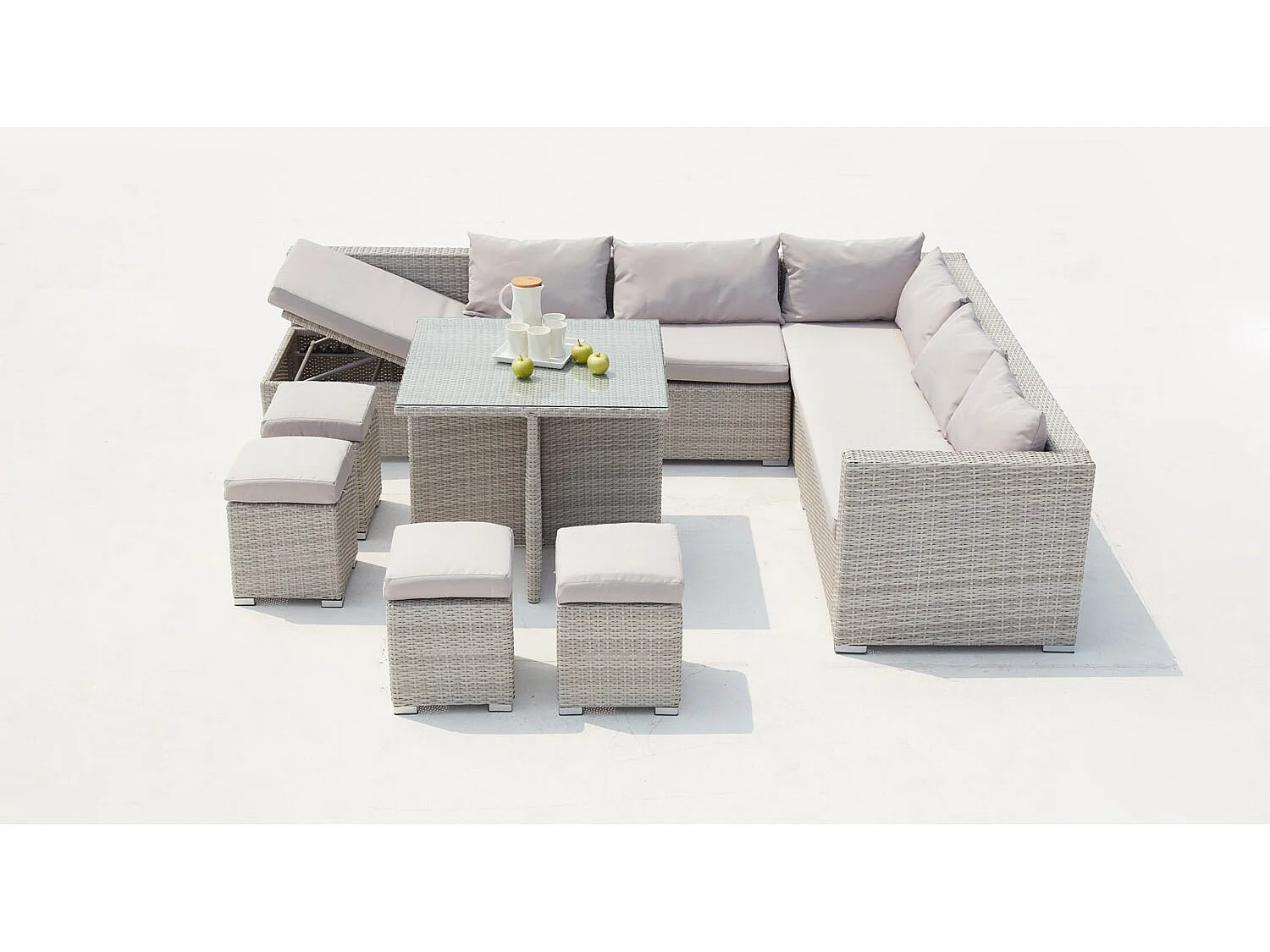 Salon de jardin encastrable 10 places en résine gris-gris FIDJI