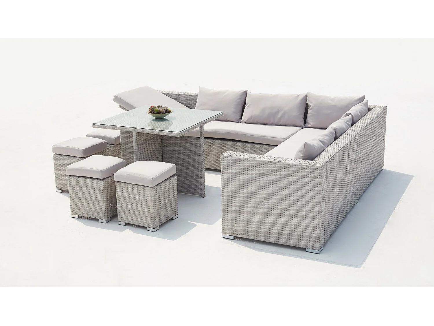 Salon de jardin encastrable 10 places en résine gris-gris FIDJI