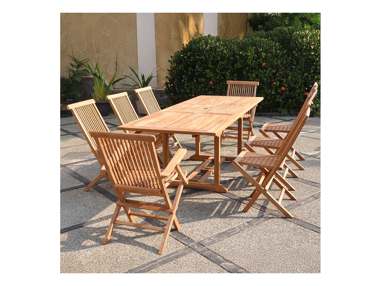 Salon de jardin Teck massif 8-10 personnes avectTable rectangulaire 6 chaises 2 fauteuils KAJANG