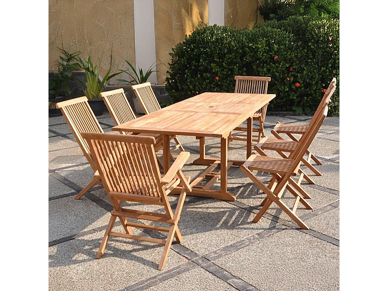 Salon de jardin Teck 10 places Table rectangulaire 6 chaises 2 fauteuils KAJANG