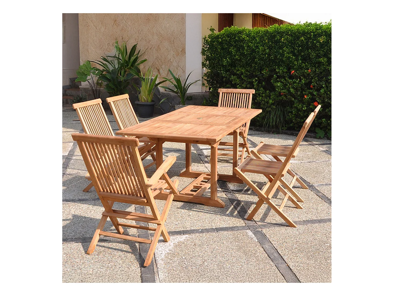 Table de jardin rectangulaire 4 chaises 2 fauteuils en teck KAJANG