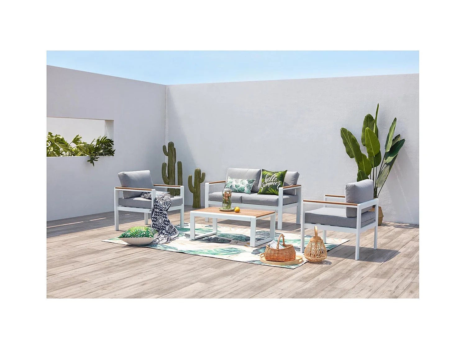 Conjunto de jardín bajo 4 plazas de aluminio blanco MARINGO