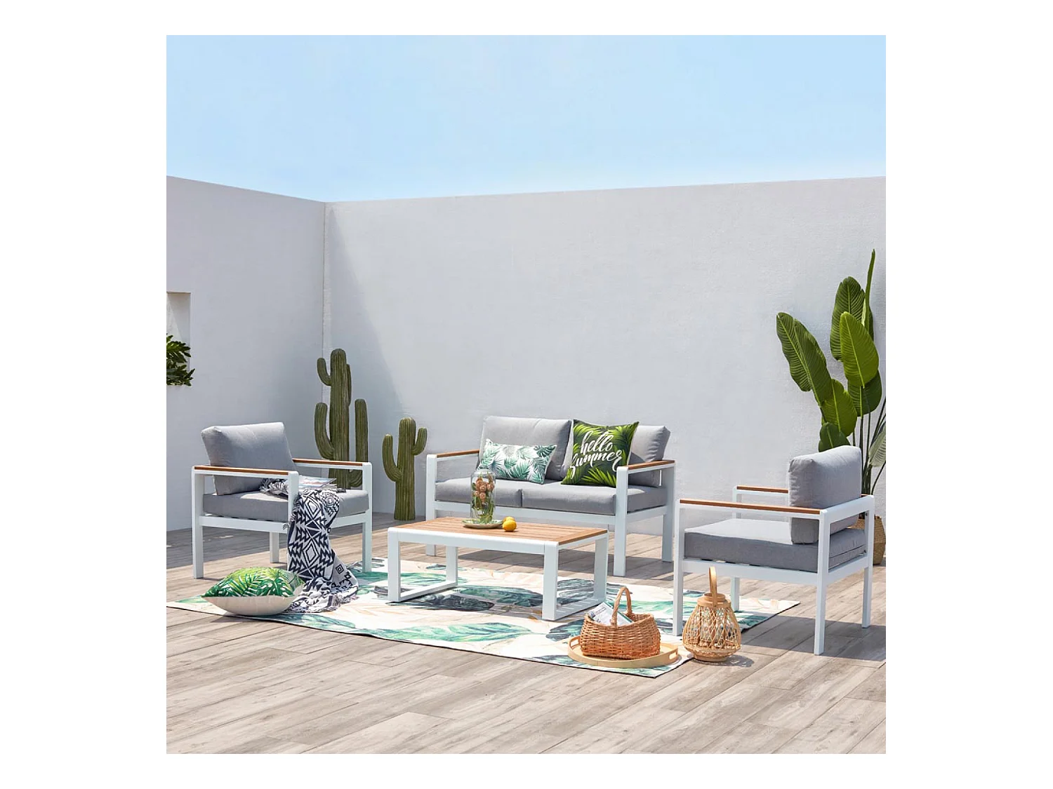 Salon de jardin bas 4 places en aluminium blanc MARINGO