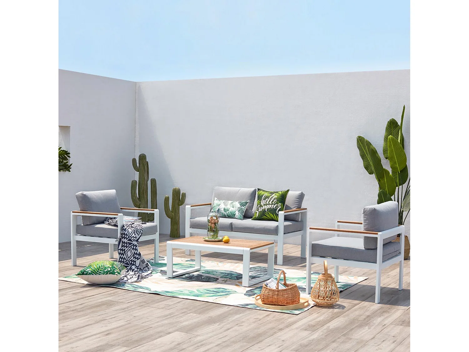 Salon de jardin bas 4 places en aluminium blanc MARINGO