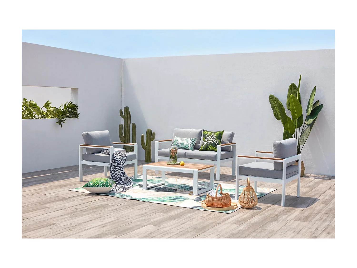 Salon de jardin bas 4 places en aluminium blanc MARINGO