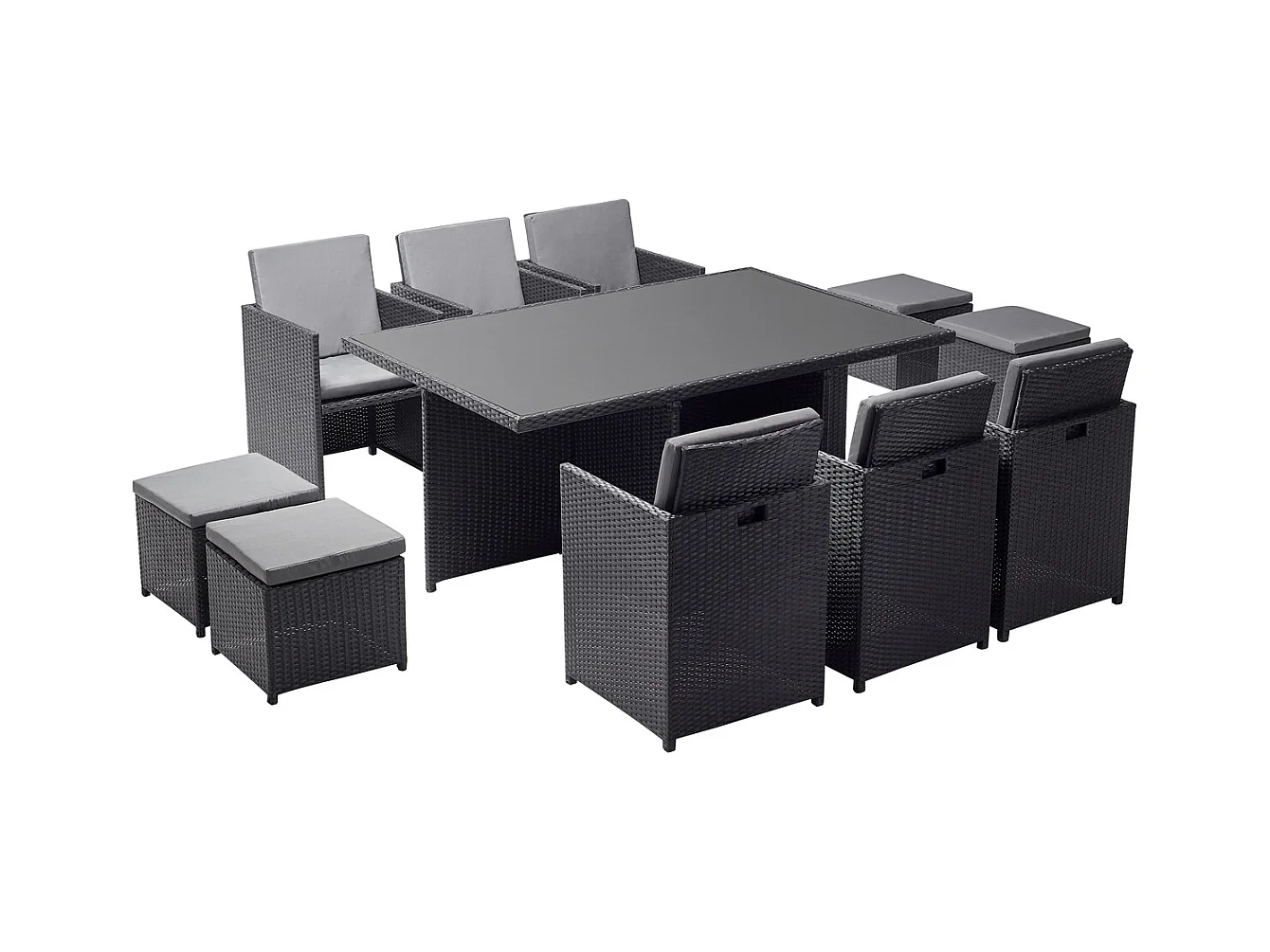 Salotto da giardino a incasso 10 posti resina intrecciata nero/grigio MONACO