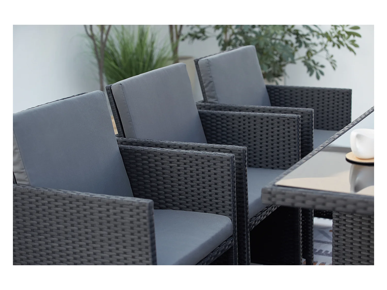 Salotto da giardino a incasso 10 posti resina intrecciata nero/grigio MONACO