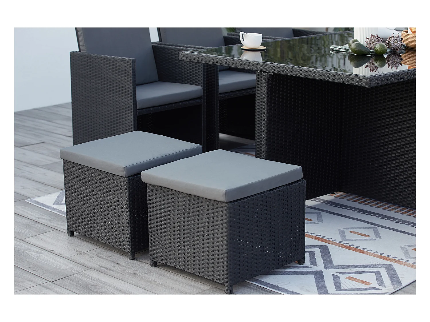 Salotto da giardino a incasso 10 posti resina intrecciata nero/grigio MONACO