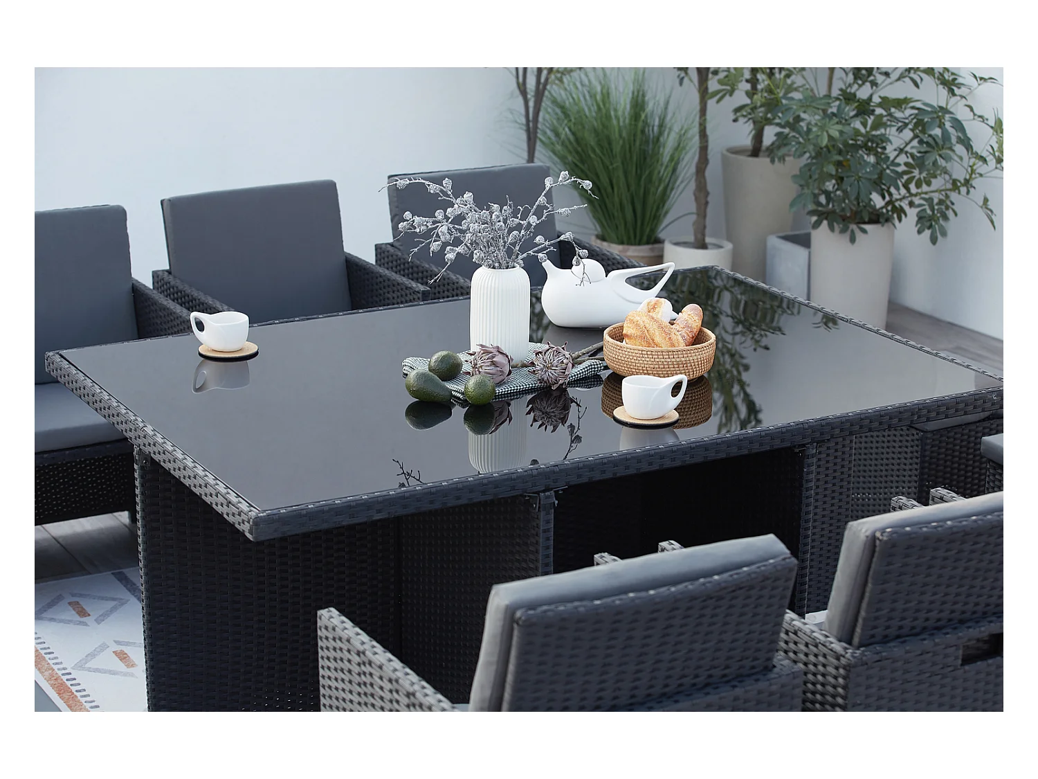 Salotto da giardino a incasso 10 posti resina intrecciata nero/grigio MONACO