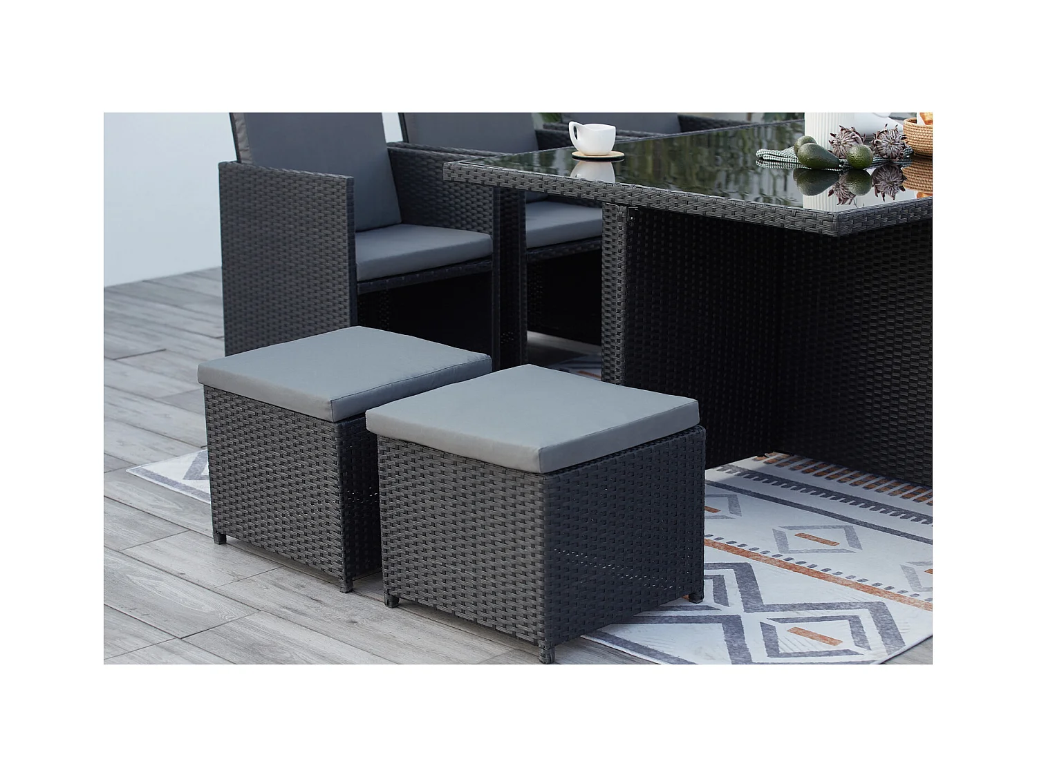 Salotto da giardino a incasso 10 posti resina intrecciata nero/grigio MONACO