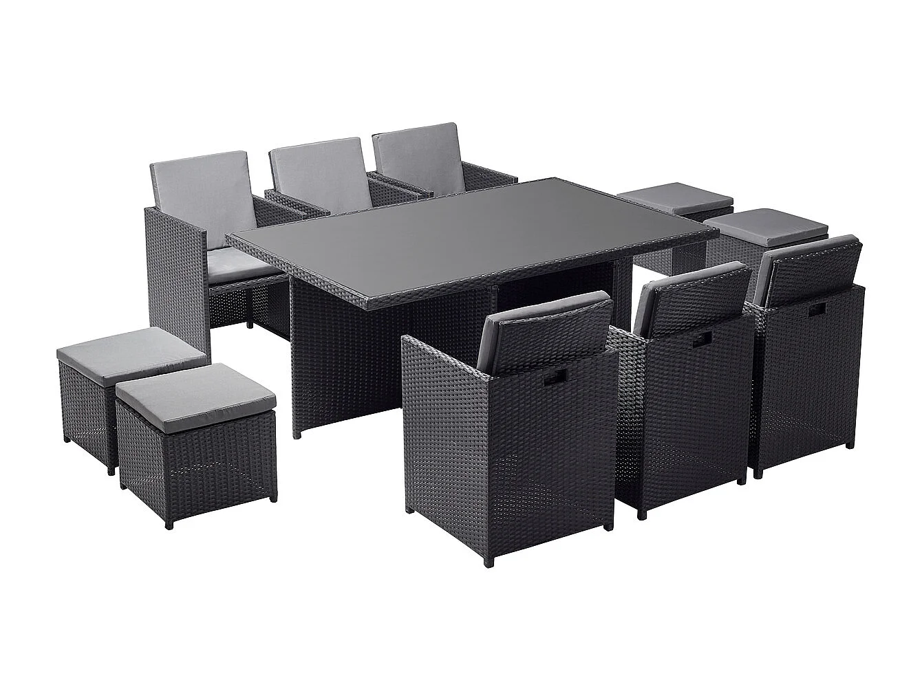 Salón de jardín encastrable 10 plazas de resina trenzada negro/gris MONACO