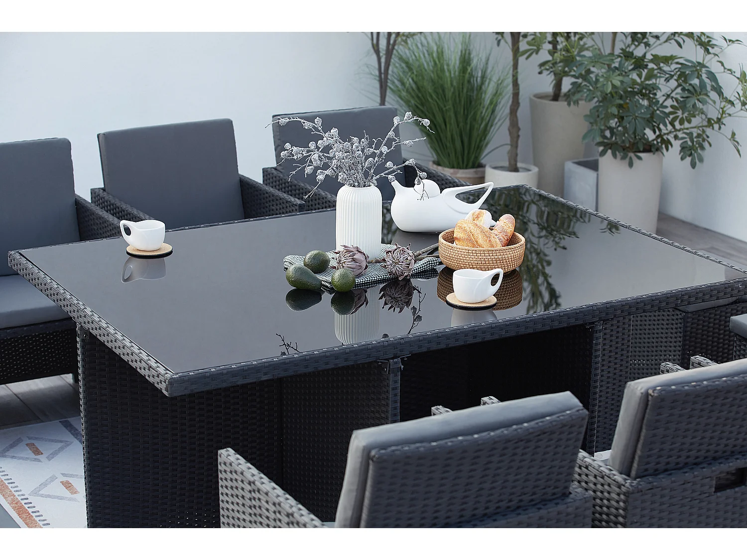 Salón de jardín encastrable 10 plazas de resina trenzada negro/gris MONACO