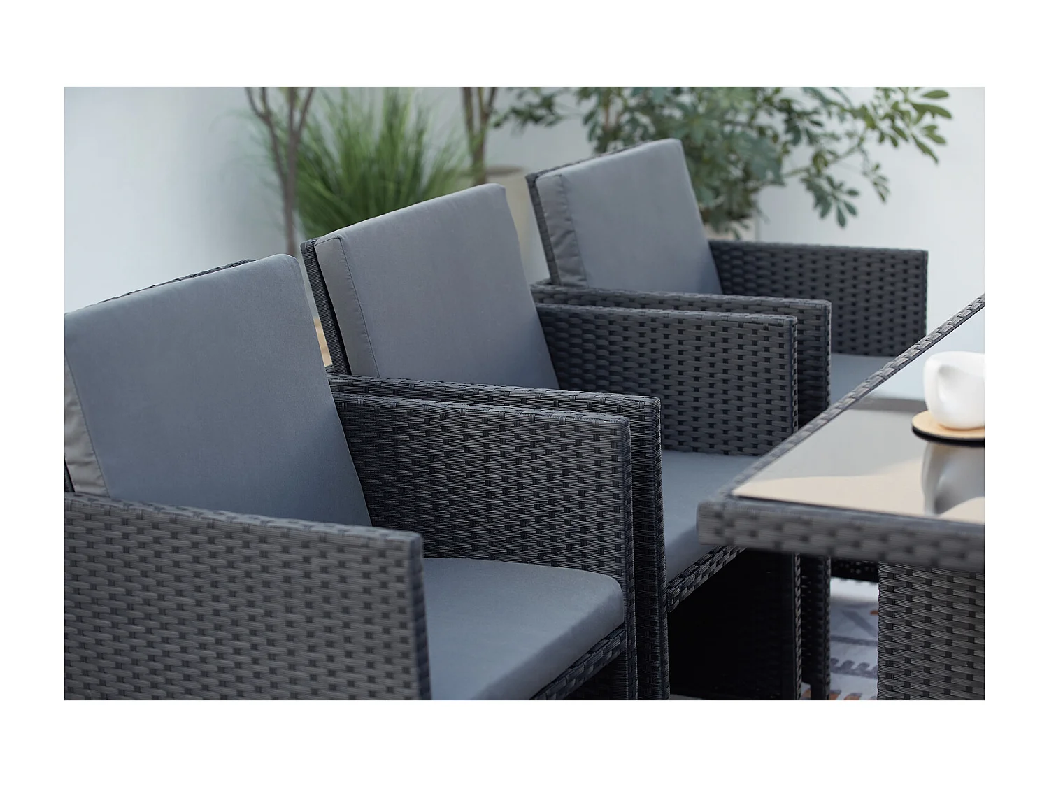 Salón de jardín encastrable 10 plazas de resina trenzada negro/gris MONACO