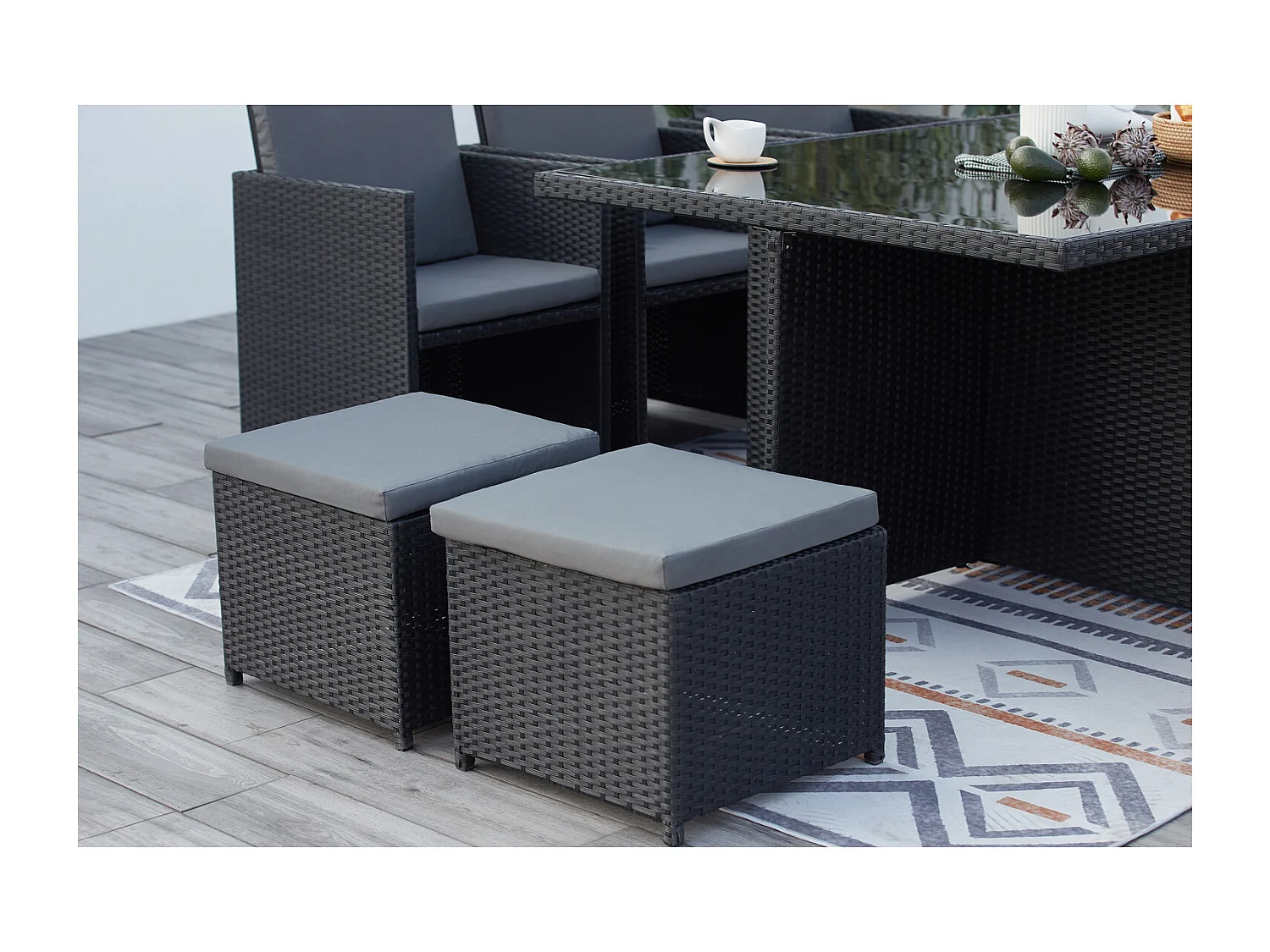 Salón de jardín encastrable 10 plazas de resina trenzada negro/gris MONACO