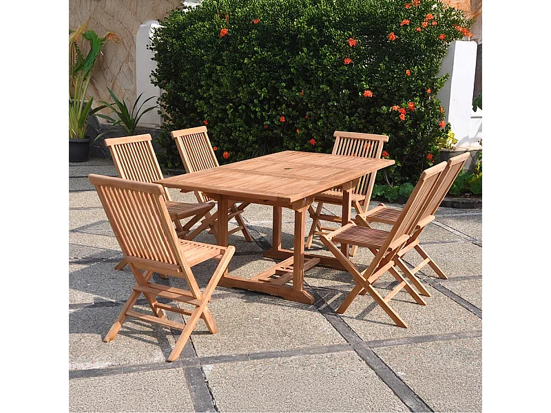 Table de jardin rectangulaire et 6 chaises en teck KAJANG