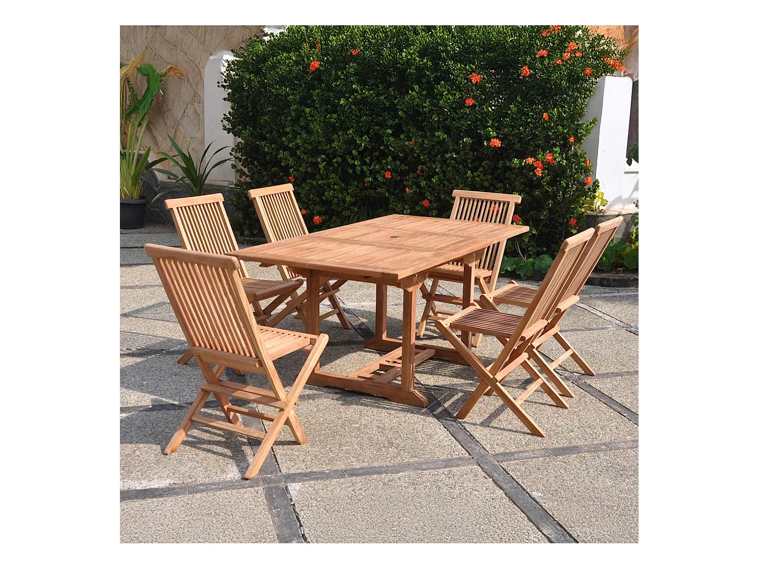 Table de jardin rectangulaire et 6 chaises en teck KAJANG