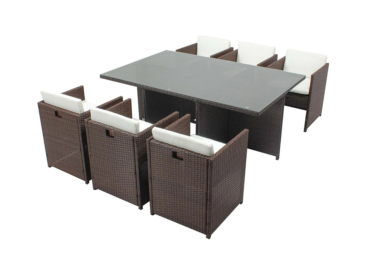 Salotto da giardino a incasso 6 posti resina intrecciata castagna/bianco MIAMI