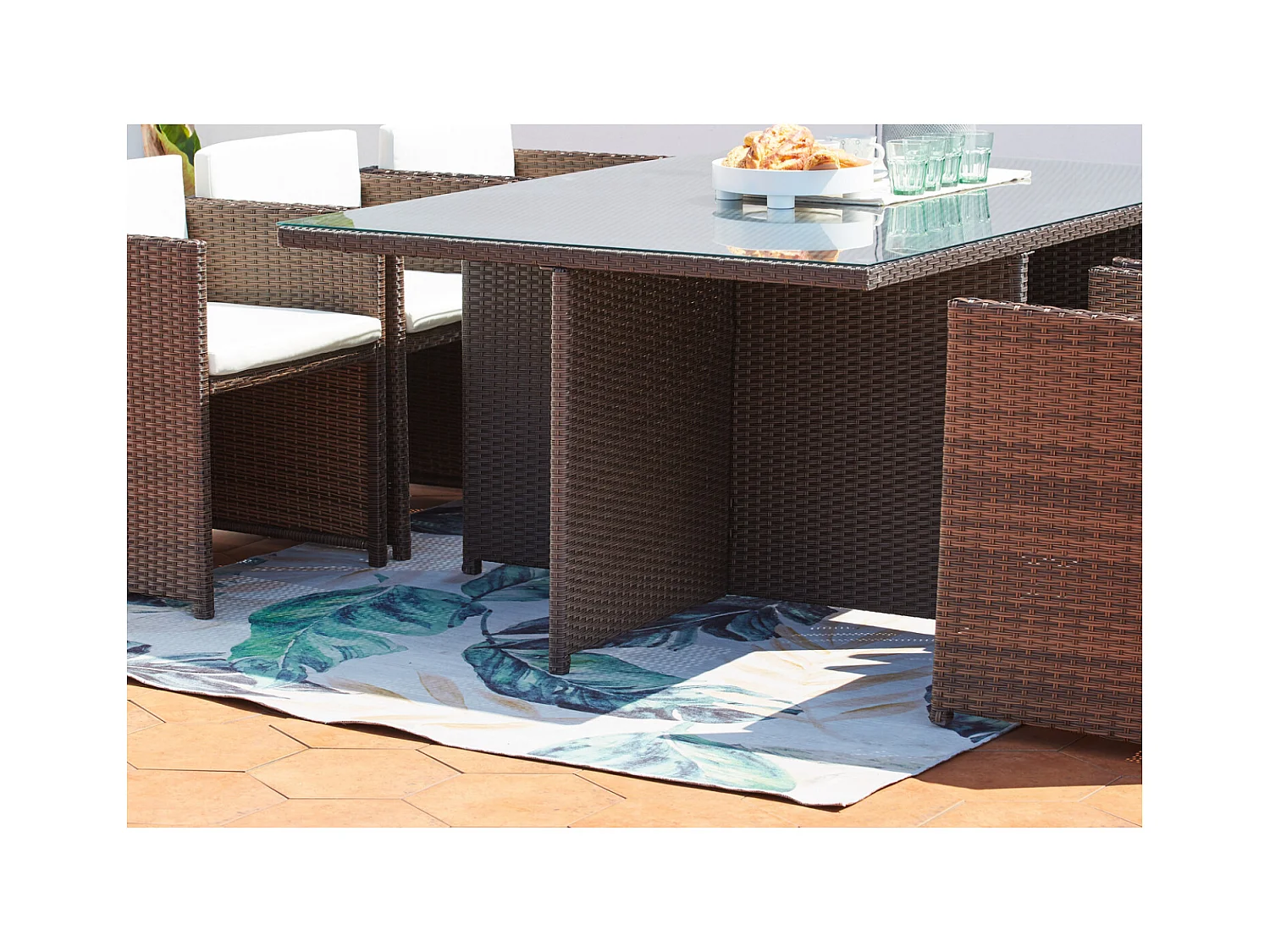 Salotto da giardino a incasso 6 posti resina intrecciata castagna/bianco MIAMI