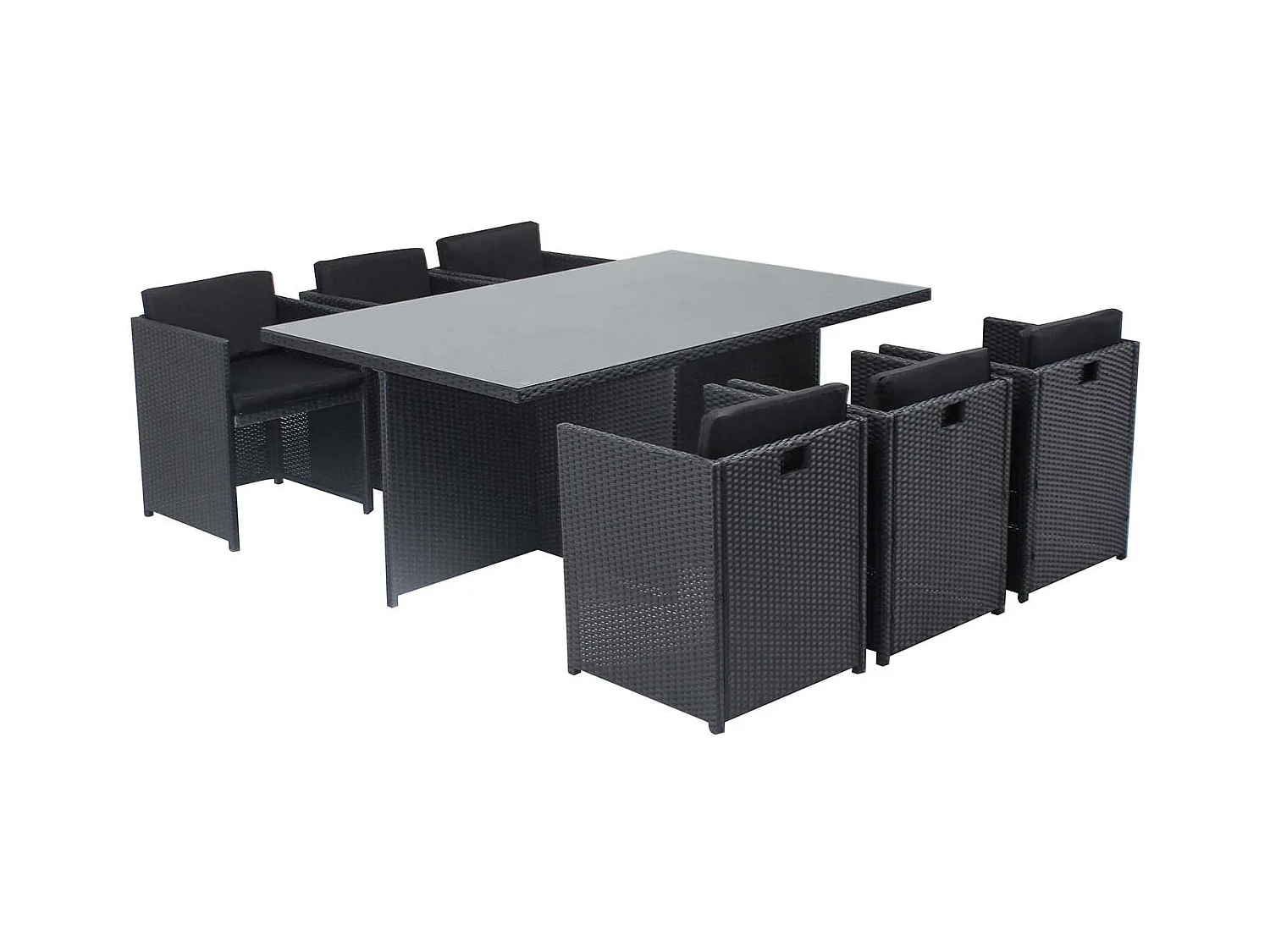 Table et chaises 6 places encastrables en résine noir-noir MIAMI