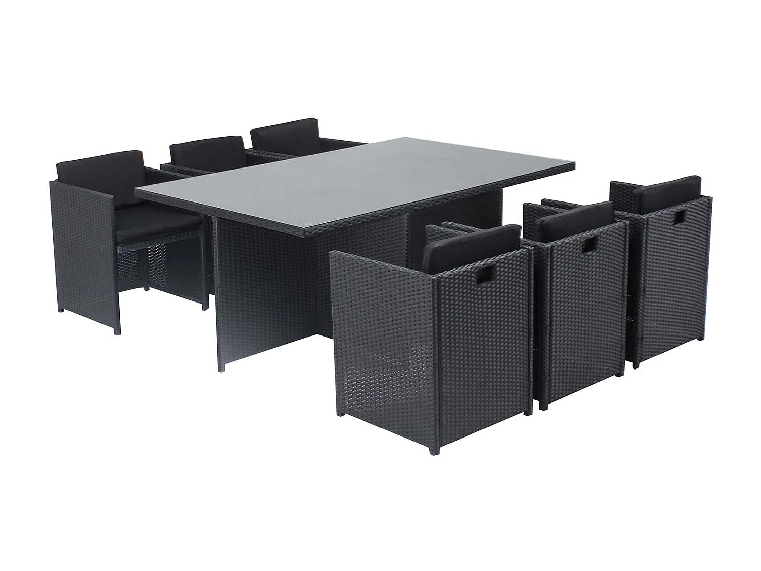 Table et chaises 6 places encastrables en résine noir-noir MIAMI