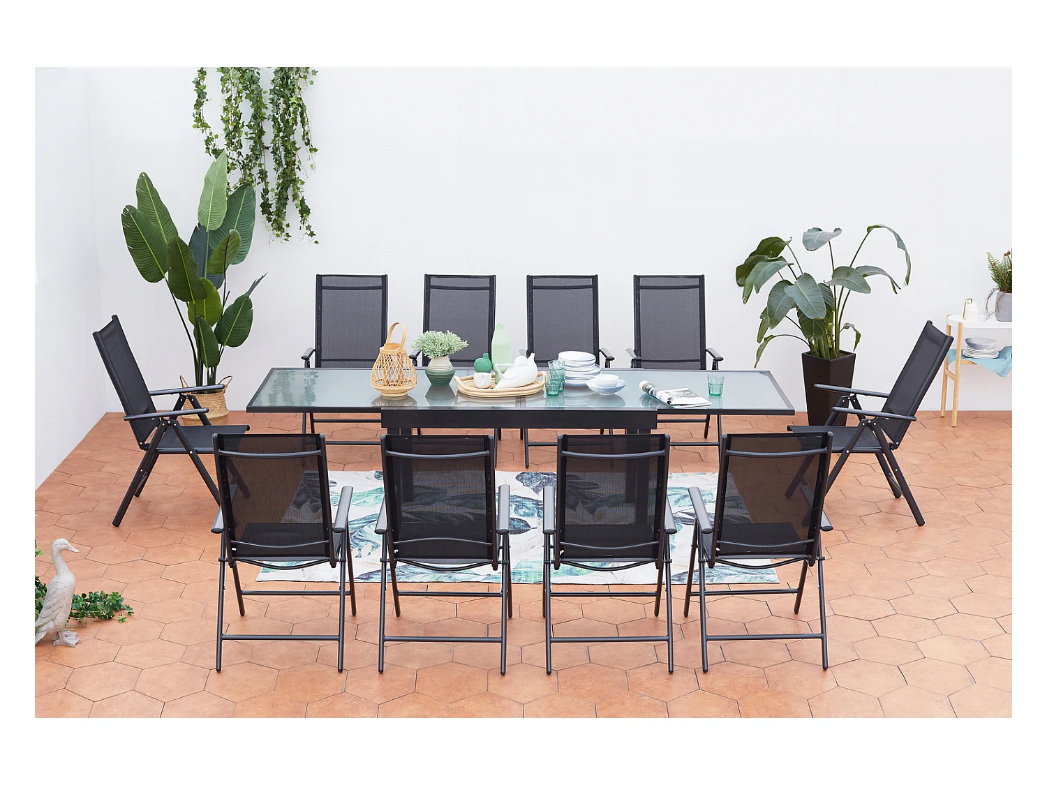 Table de jardin extensible 10 fauteuils en alu et toile PVC BRESCIA