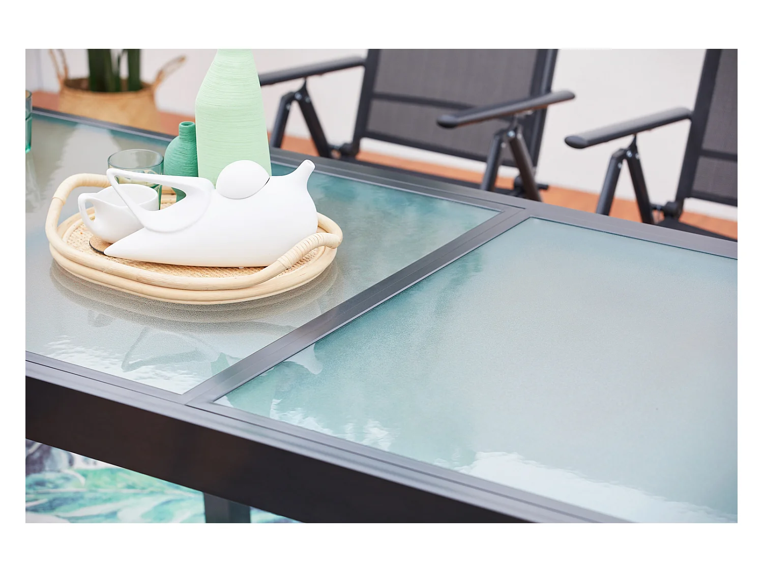 Table de jardin extensible 10 fauteuils en alu et toile PVC BRESCIA